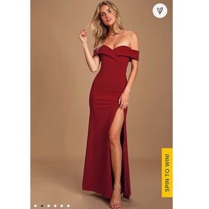 Lulus floor length off the shoulder dress in Maroon, size M